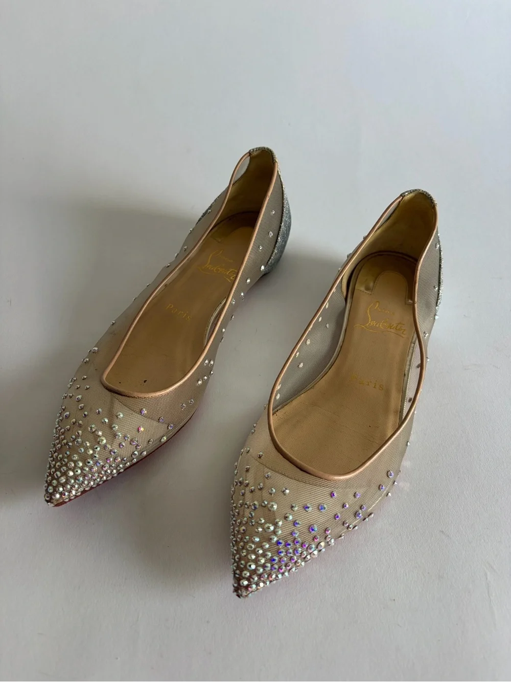 Christian Louboutin Follies Strass Nude Suede leather 37.5 - Picture 6 of 11